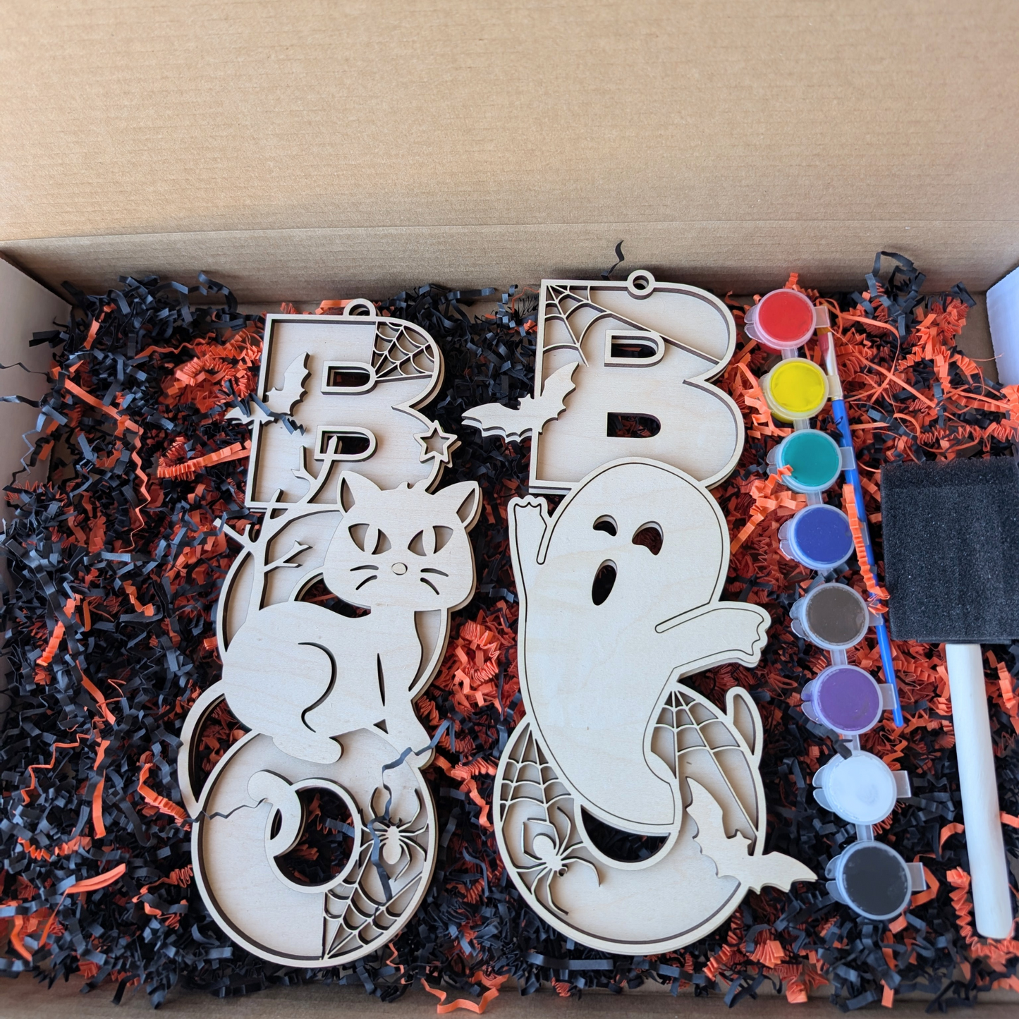 DIY Boo Ghost and Cat Set Wooden Painting Kit