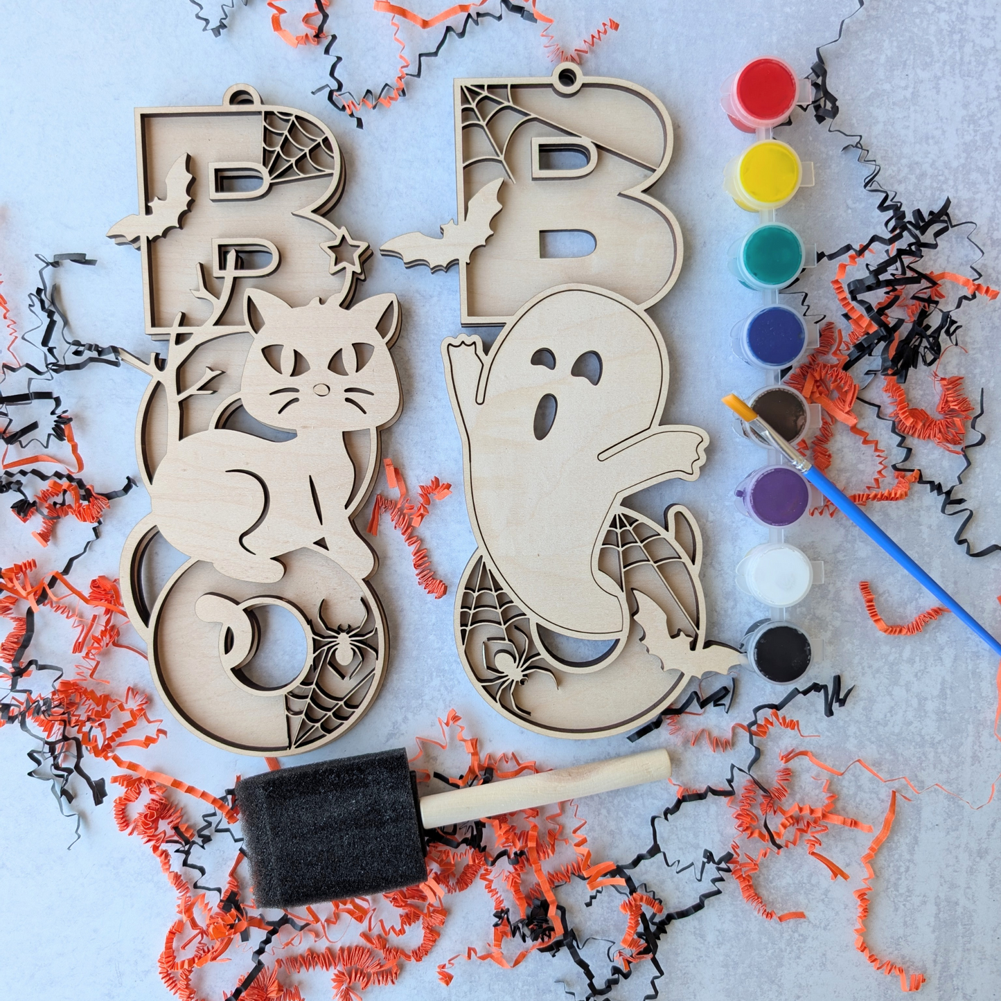 DIY Boo Ghost and Cat Set Wooden Painting Kit