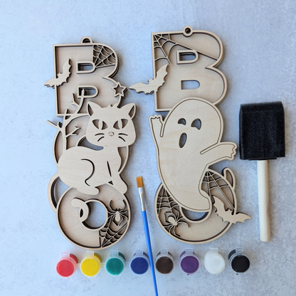 DIY Boo Ghost and Cat Set Wooden Painting Kit