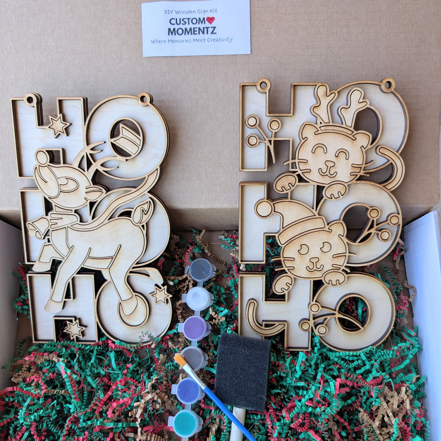 DIY Christmas Hohoho Reindeer and Cat Set Wooden Painting Kit 1