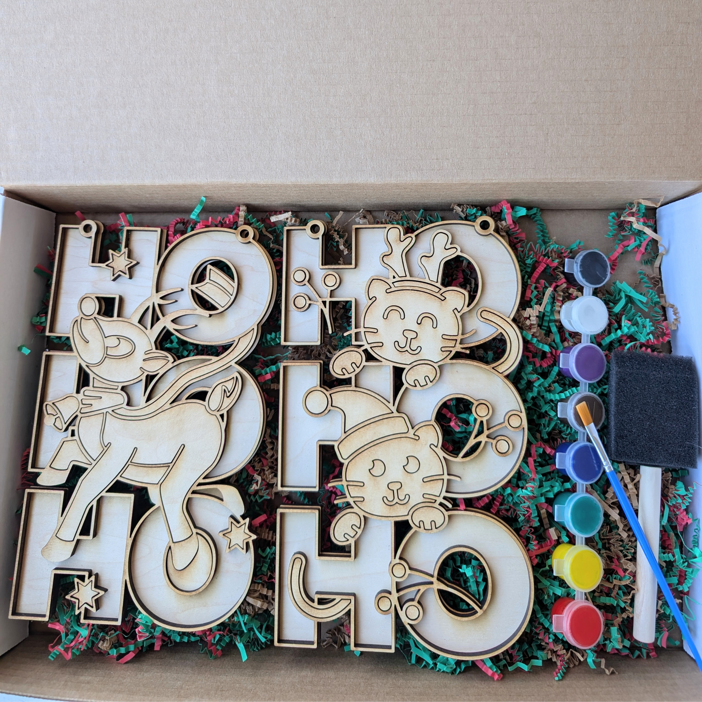 DIY Christmas Hohoho Reindeer and Cat Set Wooden Painting Kit 2