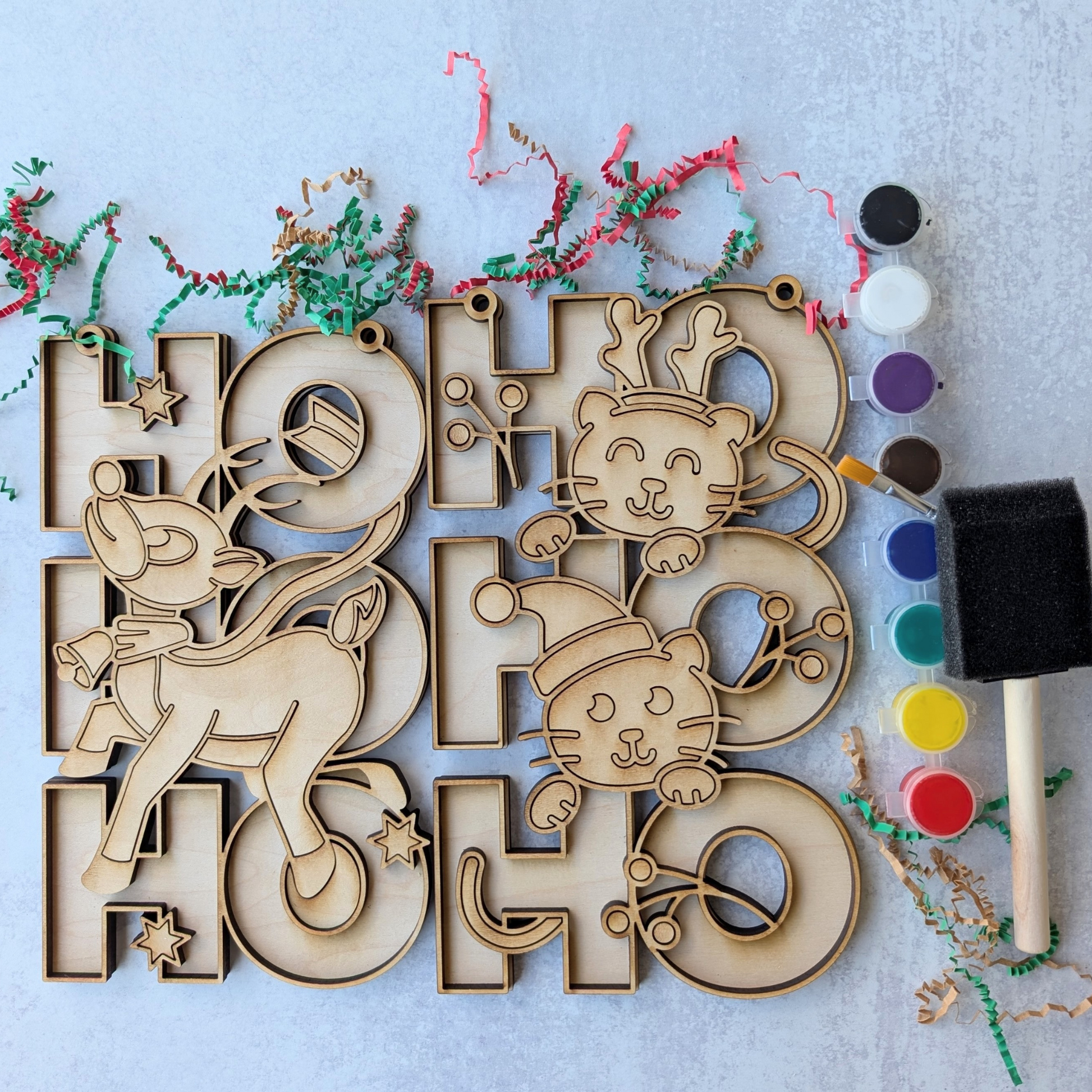 DIY Christmas Hohoho Reindeer and Cat Set Wooden Painting Kit 3
