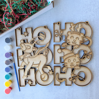 DIY Christmas Hohoho Reindeer and Cat Set Wooden Painting Kit 4