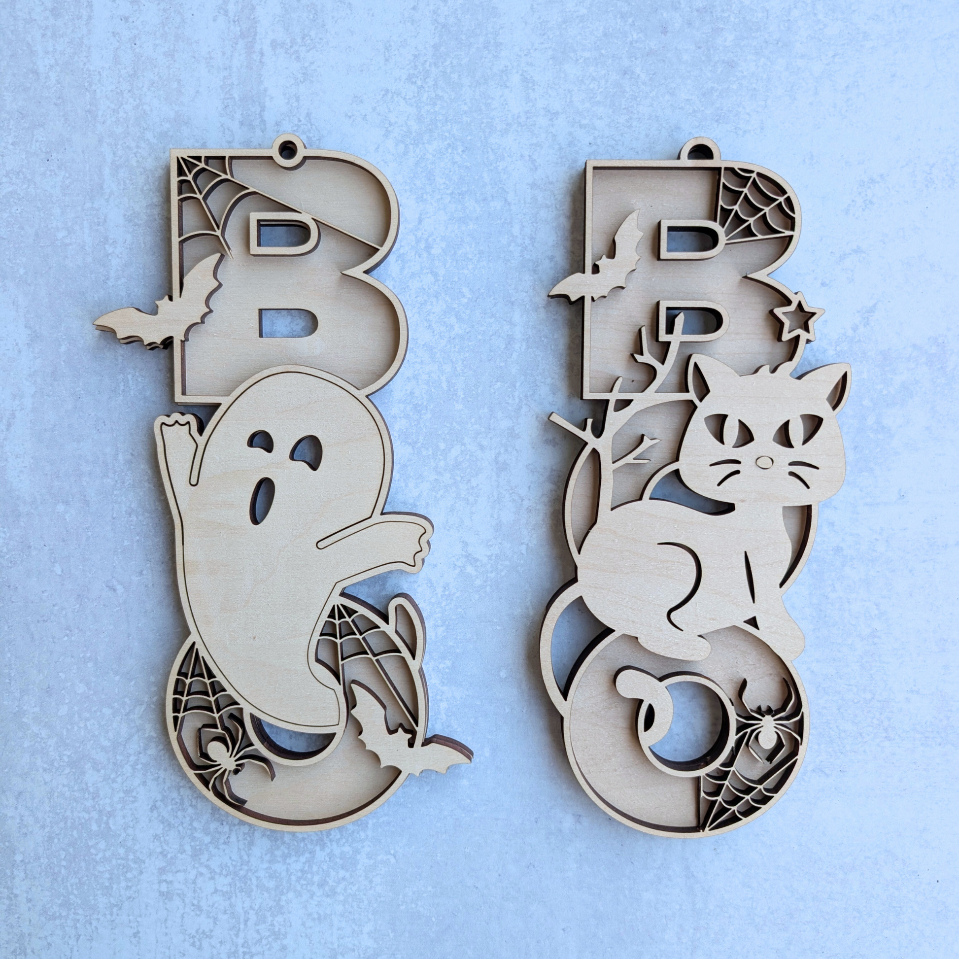 Halloween Boo Ghost and Cat Unfinished Signs 1